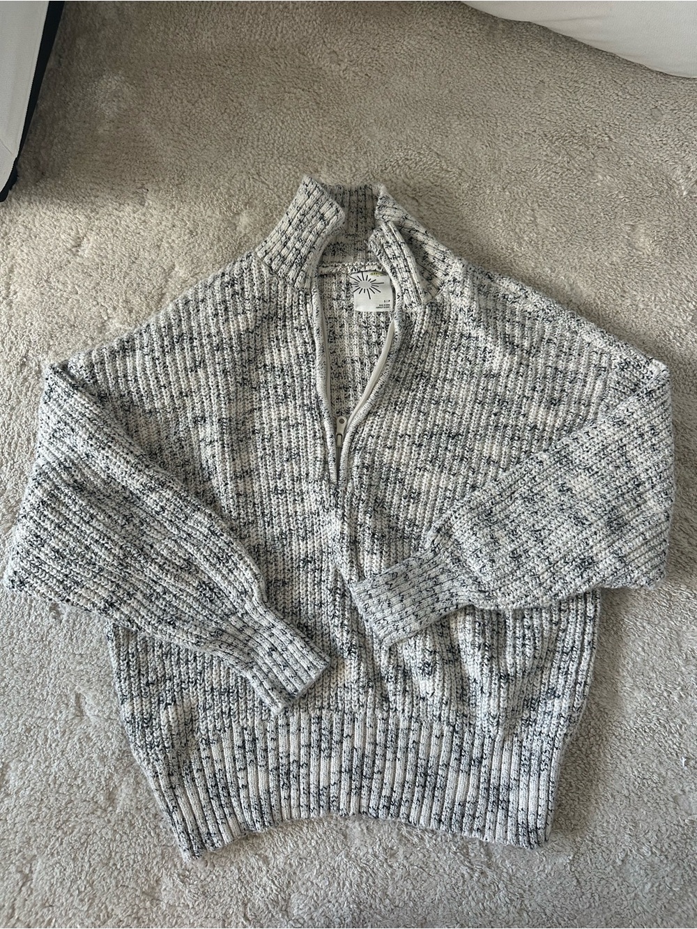 aerie Gray Speckled Ribbed Half-Zip Sweater